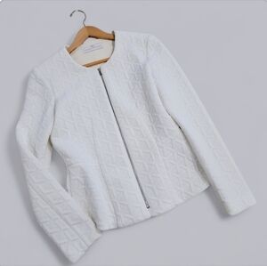 Amanda Uprichard White Quilted Geometric pattern Jacket Peplum Size Medium